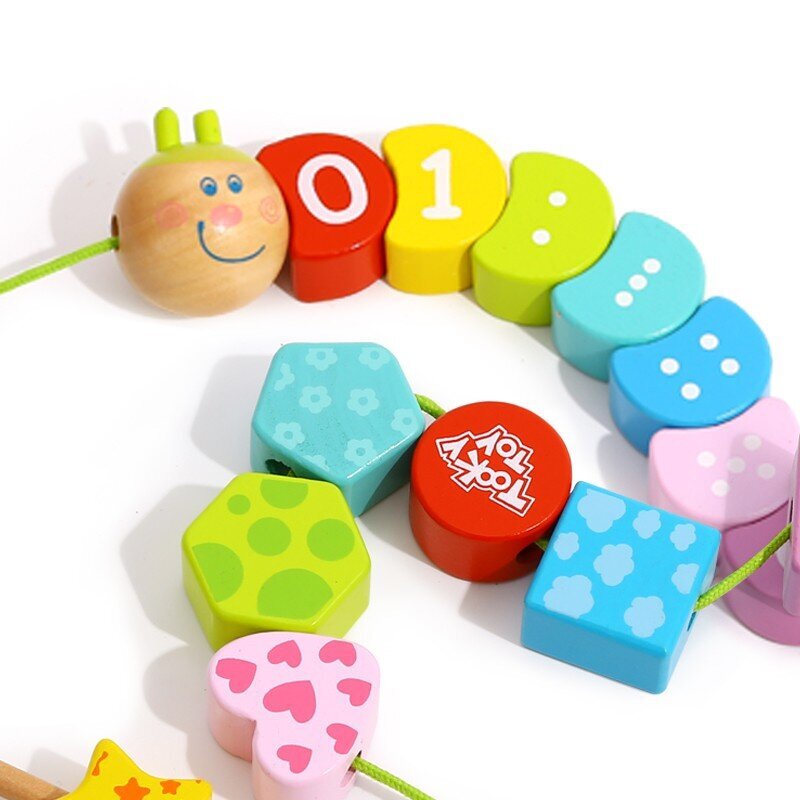 Medinės veriamos kaladėlės Tooky Toy Vikšras, 20vnt kaina ir informacija | Žaislai kūdikiams | pigu.lt