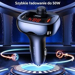 USAMS Zestaw głośnomówiący C25 50W z transmiterem FM, Bluetooth, MP3, 2xUSB | USB-C czarny|black CC143TC01 (US-CC143) цена и информация | FM-модуляторы | pigu.lt