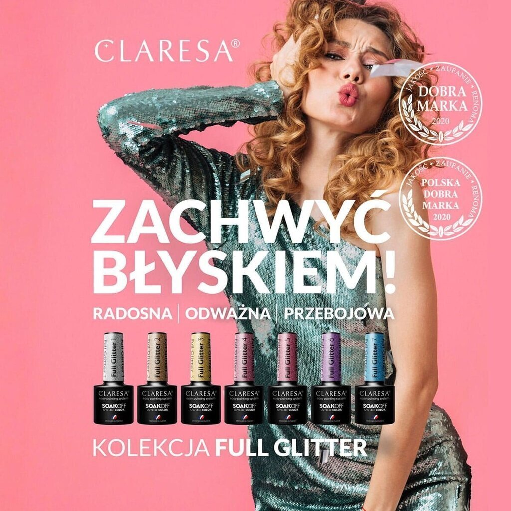 Ilgalaikis hibridinis nagų Claresa, Full Glitter 6, 5 g kaina ir informacija | Nagų lakai, stiprintojai | pigu.lt