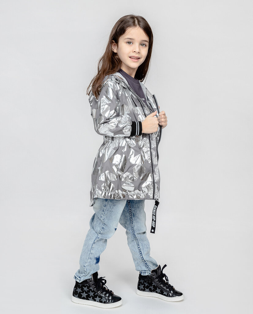 Vėjo striukė su „Žvaigždės“ ornamentu mergaitėms Gulliver, sidabrinė kaina ir informacija | Žiemos drabužiai vaikams | pigu.lt