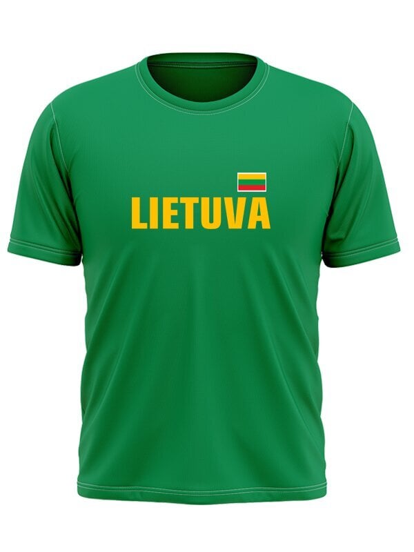 Marškinėliai žali su vėliavėle ir Vyčiu ant nugaros kaina ir informacija | Lietuviška sirgalių atributika | pigu.lt