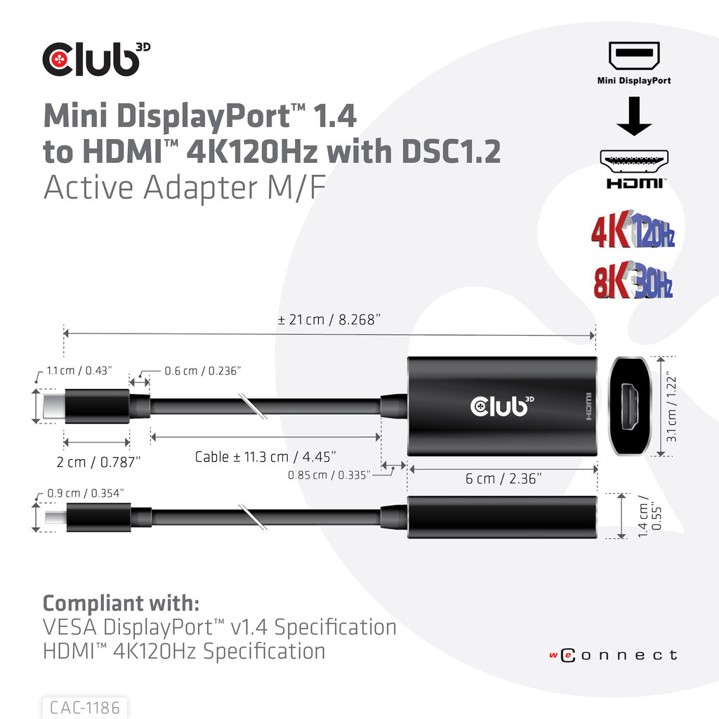 Club 3D CAC-1186 kaina ir informacija | Adapteriai, USB šakotuvai | pigu.lt