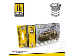 Набор акриловых красок Ammo Mig Stug III Mid & Late Colors 1944-1945 Set. АМИГ7186 цена и информация | Принадлежности для рисования, лепки | pigu.lt