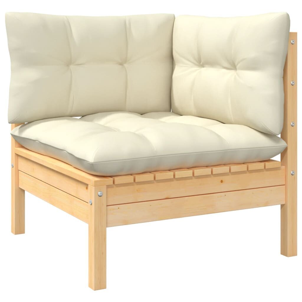 Kampinė sodo sofa su kreminėmis pagalvėlėmis, pušies masyvas kaina ir informacija | Lauko kėdės, foteliai, pufai | pigu.lt