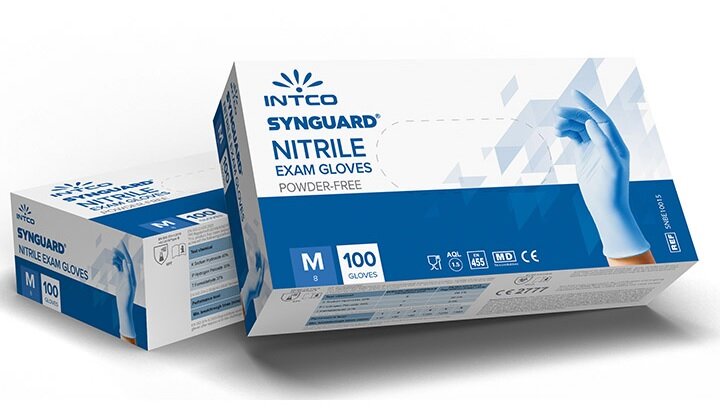 Vienkartinės nitrilinės pirštinės Intco Synguard, M dydis, mėlynos sp, be pudros, 100 vnt. kaina ir informacija | Pirmoji pagalba | pigu.lt