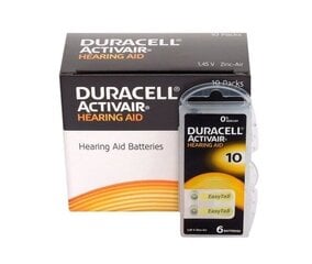 Elementai klausos aparatams Duracell ActivAir PR70 10, 60 vnt. kaina ir informacija | Elementai | pigu.lt