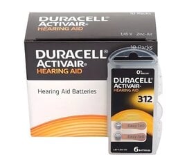 Элементы Duracell для слуховых аппаратов ActivAir PR41 312, 60 шт. цена и информация | Батарейки | pigu.lt