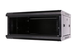 Wall cabinet 4U 600x450 black glass door kaina ir informacija | Komponentų priedai | pigu.lt