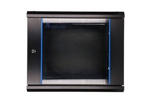 Wall cabinet rack 9U 600x600 black glass door kaina ir informacija | Komponentų priedai | pigu.lt