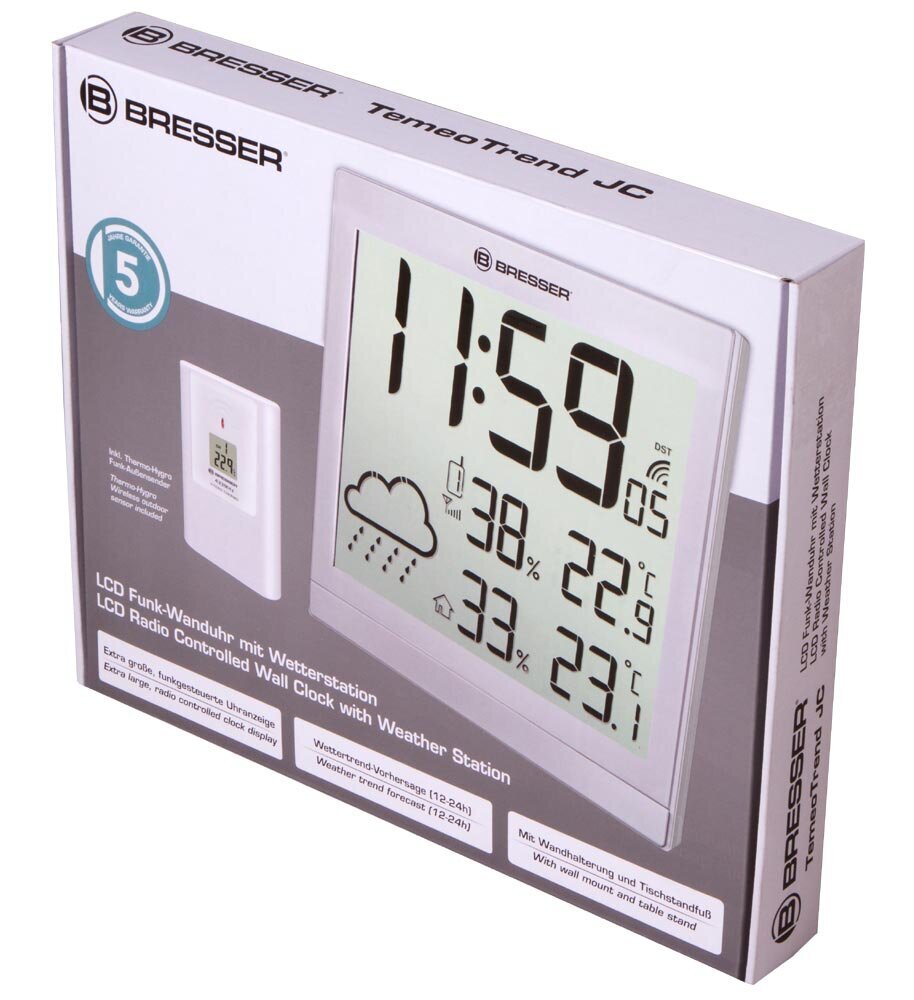 Sieninė meteorologinė stotelė Bresser TemeoTrend JC LCD RC, sidabrinė kaina ir informacija | Meteorologinės stotelės, termometrai | pigu.lt