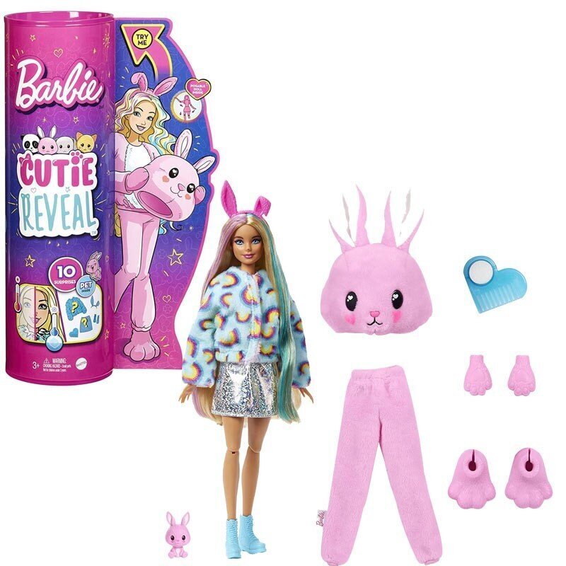 Lėlės minkštutėlis zuikutės siurprizų rinkinys Barbie Cutie Reveal, 1 serija kaina ir informacija | Žaislai mergaitėms | pigu.lt