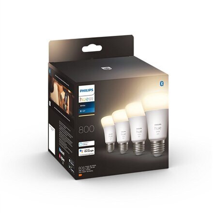 Išmaniosios LED lemputės Philips Hue E27 9W 800lm, 4 vnt. kaina ir informacija | Elektros lemputės | pigu.lt