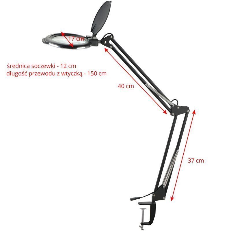 Kosmetologinė LED lempa su lupa 5D 8W (juodos spalvos, tvirtinama prie stalo) цена и информация | Staliniai šviestuvai | pigu.lt