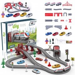 Traukinių trasa su tuneliu ir transporto priemonėmis - 80 detalių Woopie kaina ir informacija | Žaislai berniukams | pigu.lt