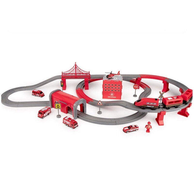 Traukinių trasa su ugniagesių mašinomis - 92 detalės Woopie цена и информация | Žaislai berniukams | pigu.lt