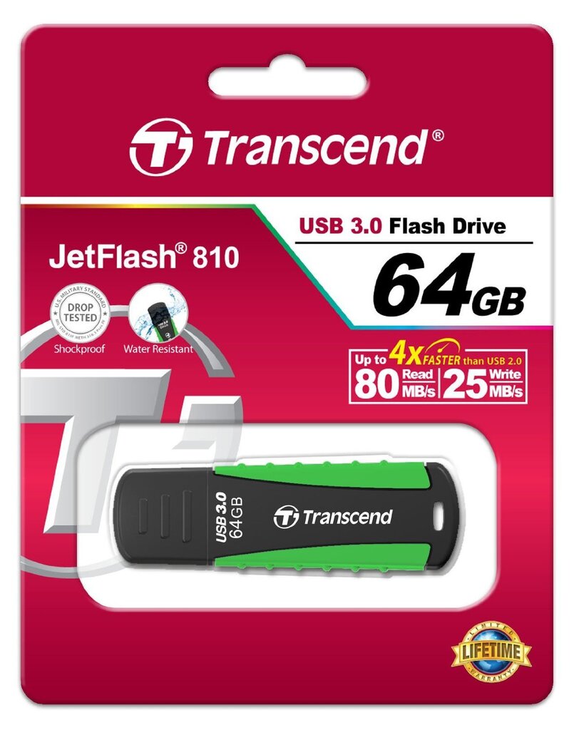 Transcend Jetflash 810 64GB USB 3.0 kaina ir informacija | USB laikmenos | pigu.lt