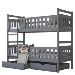 Dviaukštė lova Monika 90x200xm, tamsiai pilka kaina ir informacija | Vaikiškos lovos | pigu.lt