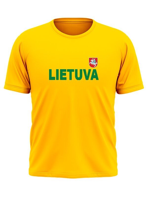 Marškinėliai geltoni su vėliavėle ant nugaros kaina ir informacija | Lietuviška sirgalių atributika | pigu.lt