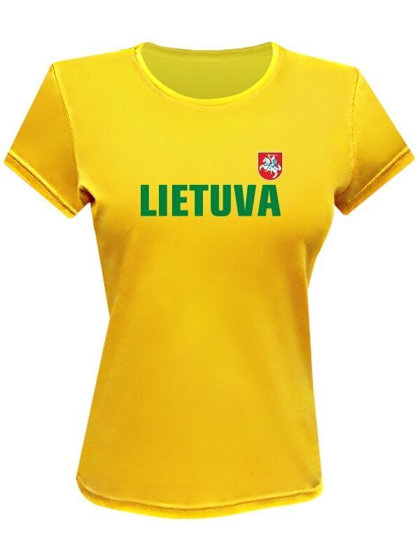 Marškinėliai moterims geltoni su vėliavėle ant nugaros kaina ir informacija | Lietuviška sirgalių atributika | pigu.lt