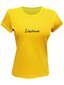 Marškinėliai moterims geltoni su Vyčiu ant nugaros kaina ir informacija | Lietuviška sirgalių atributika | pigu.lt