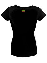 Marškinėliai moterims juodi su vėliavėle ant nugaros kaina ir informacija | Lietuviška sirgalių atributika | pigu.lt