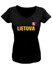 Marškinėliai moterims juodi su vėliavėle ant nugaros kaina ir informacija | Lietuviška sirgalių atributika | pigu.lt