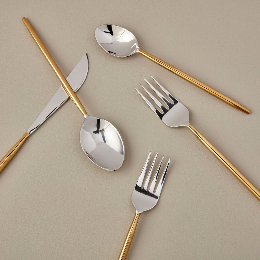 Stalo įrankių komplektas Stainless & Gold Flatware, 5 vnt. kaina ir informacija | Stalo įrankiai | pigu.lt