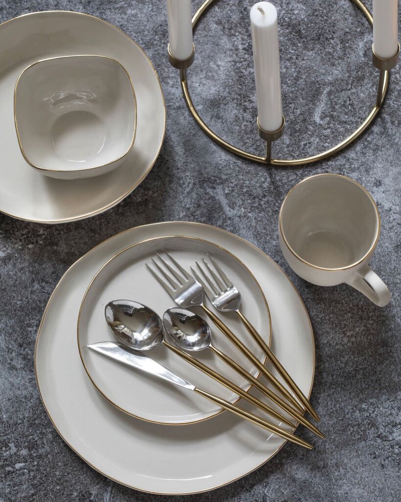 Stalo įrankių komplektas Stainless & Gold Flatware, 5 vnt. kaina ir informacija | Stalo įrankiai | pigu.lt