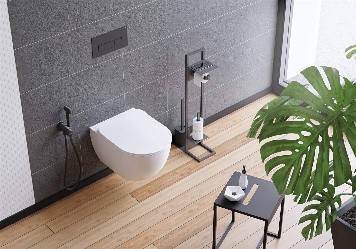 Deante tualetinio popieriaus stovas su lentynėle Mokko ADM_N242, Nero kaina ir informacija | Vonios kambario aksesuarai | pigu.lt