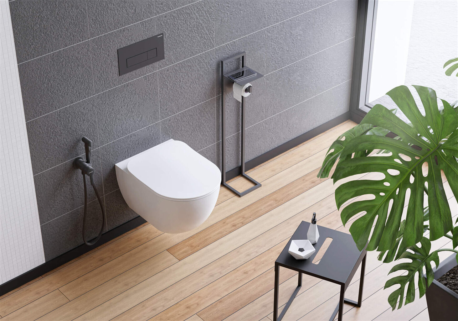 Deante taburetė-staliukas vonios kambariui Mokko ADM_N51T, Nero kaina ir informacija | Vonios kambario aksesuarai | pigu.lt