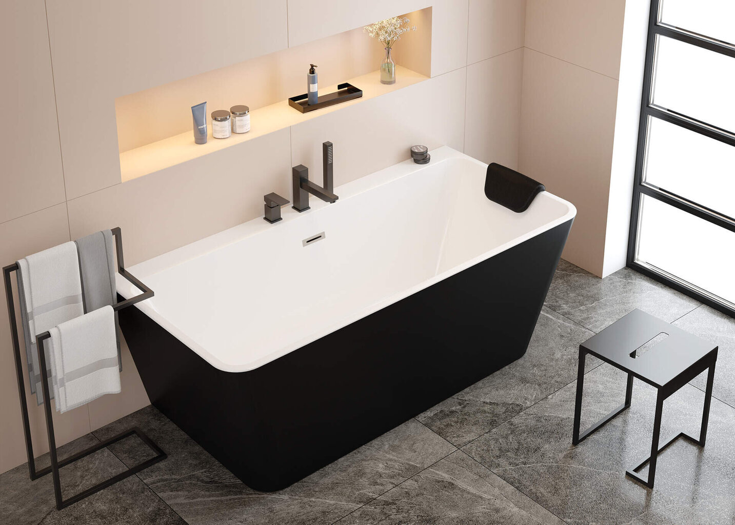 Deante taburetė-staliukas vonios kambariui Mokko ADM_N51T, Nero kaina ir informacija | Vonios kambario aksesuarai | pigu.lt
