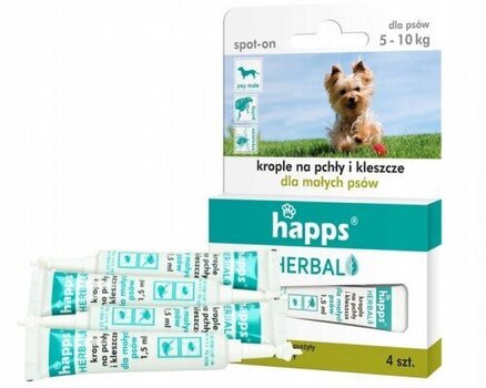 Happs Herbal lašai nuo erkių ir blusų mažiems šunims, 5-10 kg, 4x1 ml kaina ir informacija | Vitaminai, papildai, antiparazitinės priemonės šunims | pigu.lt