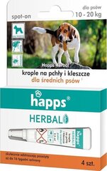 HAPPS Herbal lašai nuo erkių ir blusų vidutiniams šunims (10-20 kg) 4x2,5 ml kaina ir informacija | Vitaminai, papildai, antiparazitinės priemonės šunims | pigu.lt