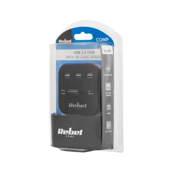 Hub USB 2.0 3 šakotuvas su atminties kortelių skaitytuvu цена и информация | Adapteriai, USB šakotuvai | pigu.lt