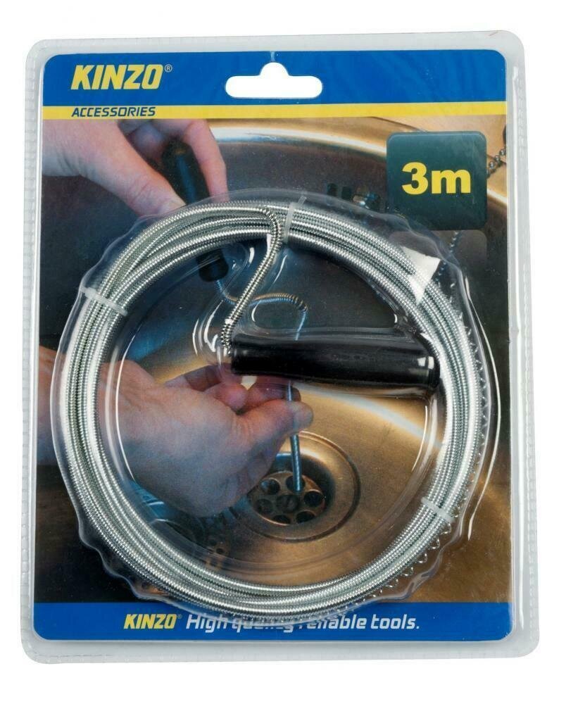 Drenažo sistemos valymo spiralė su sukimo rankena Kinzo, 3 m kaina ir informacija | Mechaniniai įrankiai | pigu.lt