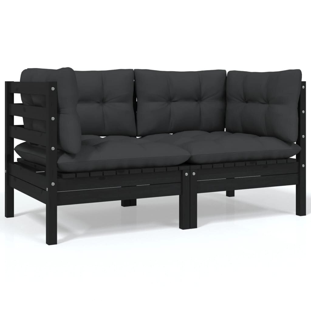 Dvivietė sodo sofa su pagalvėlėmis, juoda kaina ir informacija | Lauko kėdės, foteliai, pufai | pigu.lt