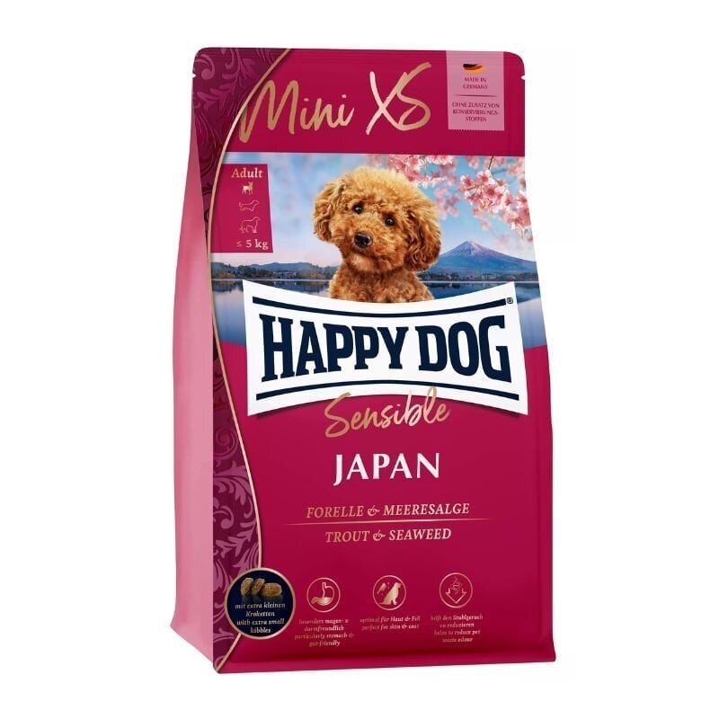 Happy Dog XS Japan mažų veislių suaugusiems šunims su upėtakiais ir jūrų dumbliais, 1,3 kg kaina ir informacija | Sausas maistas šunims | pigu.lt