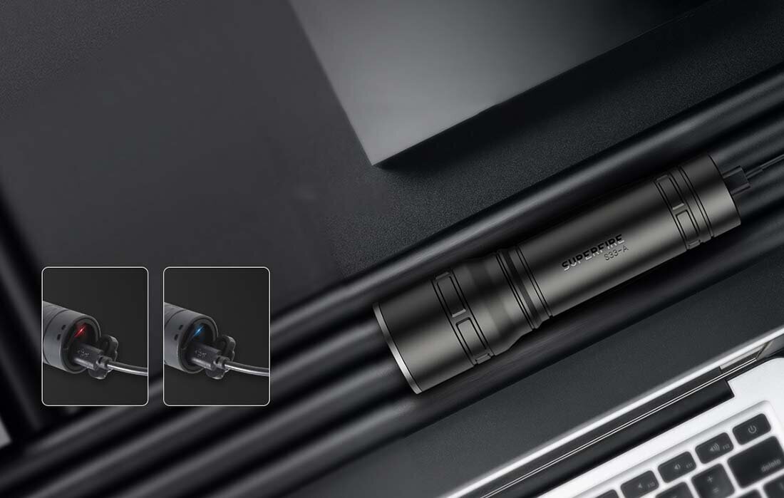 Žibintuvėlis Superfire S33-A, USB kaina ir informacija | Žibintai ir prožektoriai | pigu.lt