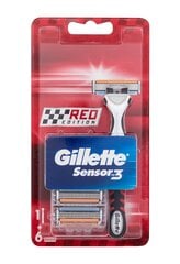 Бритва Gillette Sensor 3 Red Edition + бритвенные головки цена и информация | Косметика и средства для бритья | pigu.lt