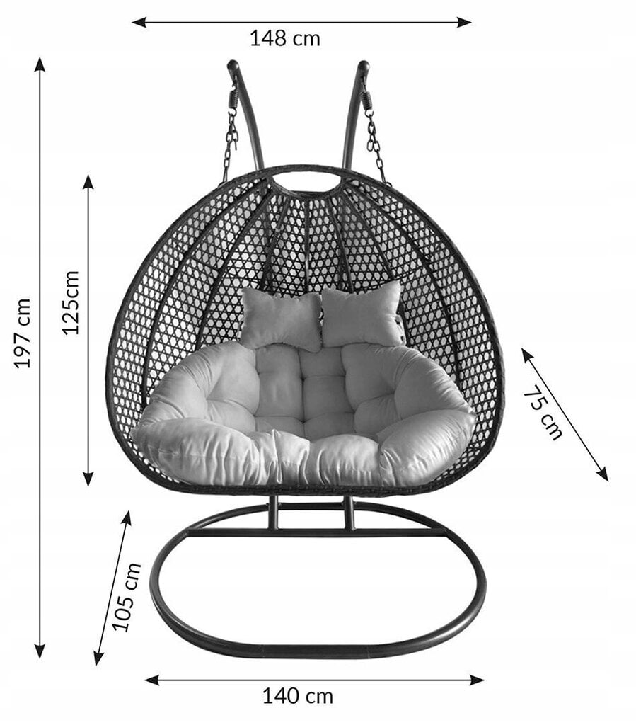 Dvivietis pakabinamas krėslas Duo XXXL, rudas kaina ir informacija | Lauko kėdės, foteliai, pufai | pigu.lt
