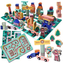 Развивающий пазл из деревянных кубиков - гоночная трасса (160 деталей) цена и информация | Развивающие игрушки | pigu.lt