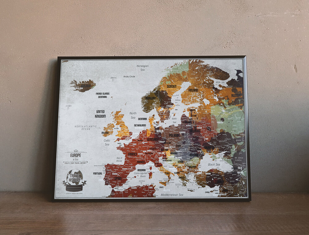 Europos žemėlapis su smeigtukais 59,5 x 42 cm kaina ir informacija | Žemėlapiai | pigu.lt