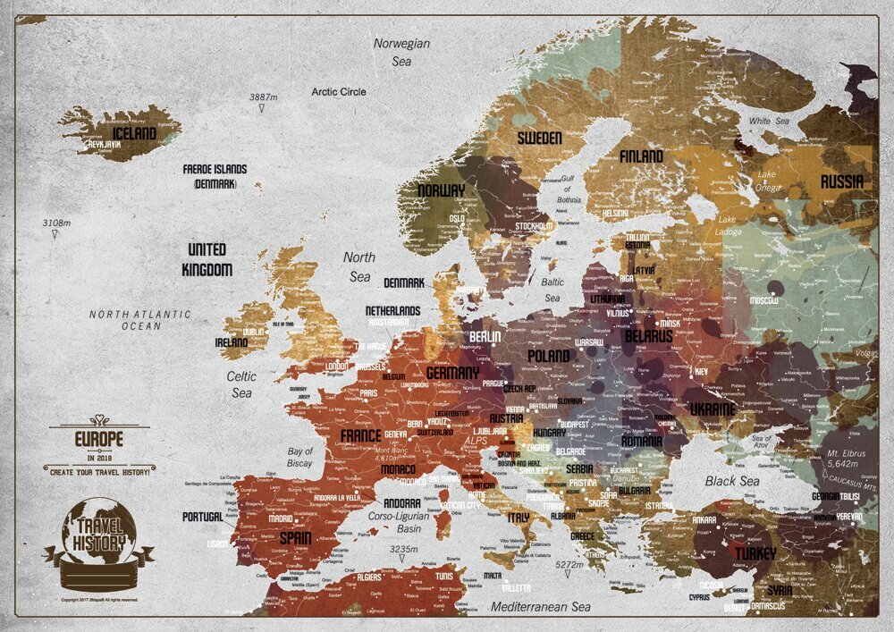 Europos žemėlapis su smeigtukais 59,5 x 42 cm kaina ir informacija | Žemėlapiai | pigu.lt