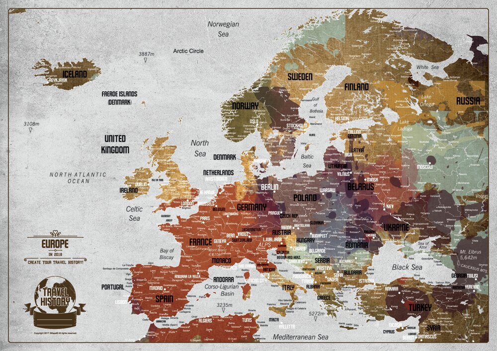 Europos žemėlapis su smeigtukais 42 x 29,7 cm kaina ir informacija | Žemėlapiai | pigu.lt