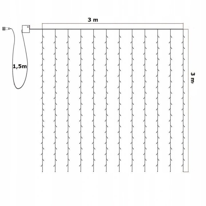 Girlianda užuolaida 3x3 m su nuotolinio valdymo pultu, šalta balta kaina ir informacija | Girliandos | pigu.lt
