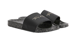 Šlepetės moterims Tommy Hilfiger Metallic Pool Slide, juodos цена и информация | Женские тапочки | pigu.lt