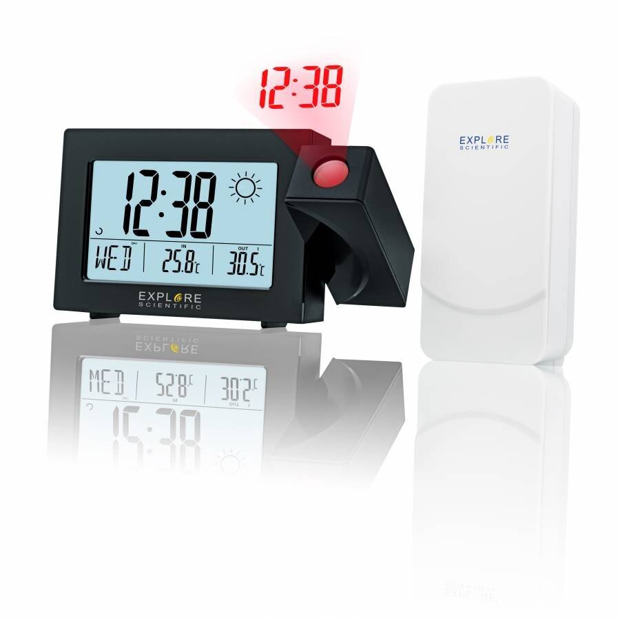 Žadintuvas su orų stotele Explore Scientific Projection RC Alarm, juodas kaina ir informacija | Meteorologinės stotelės, termometrai | pigu.lt