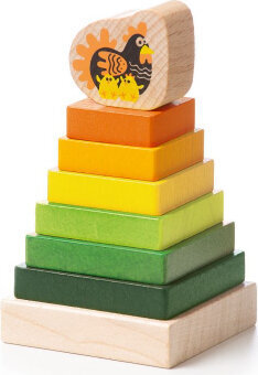 Medinių kaladėlių piramidė Cubika Viščiukai kaina ir informacija | Žaislai kūdikiams | pigu.lt