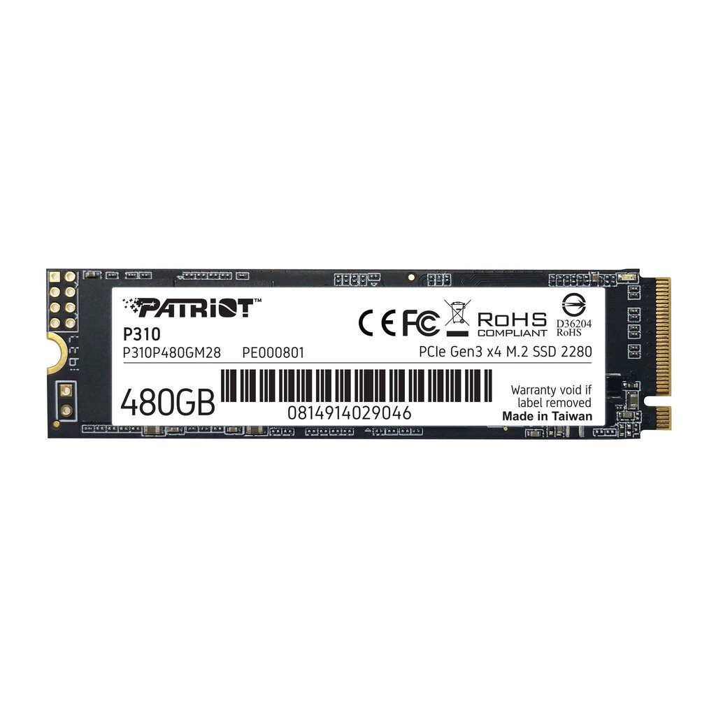 SSD Patriot P310 480GB M.2 2280 PCIe NVMe 4.0 x4 TLC цена и информация | Vidiniai kietieji diskai (HDD, SSD, Hybrid) | pigu.lt