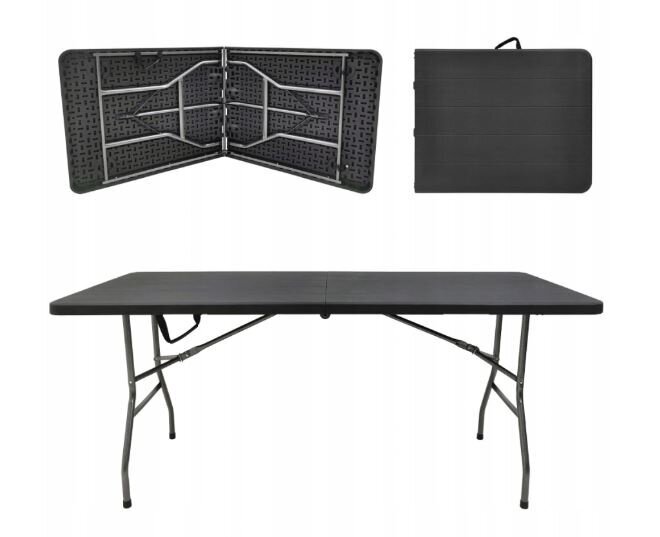 Sulankstomas stalas Party, 180x70 cm, juodas kaina | pigu.lt